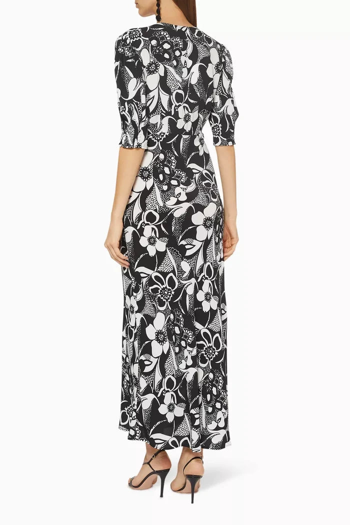 Rixo London Zadie Floral Monochrome Swirl Dress
