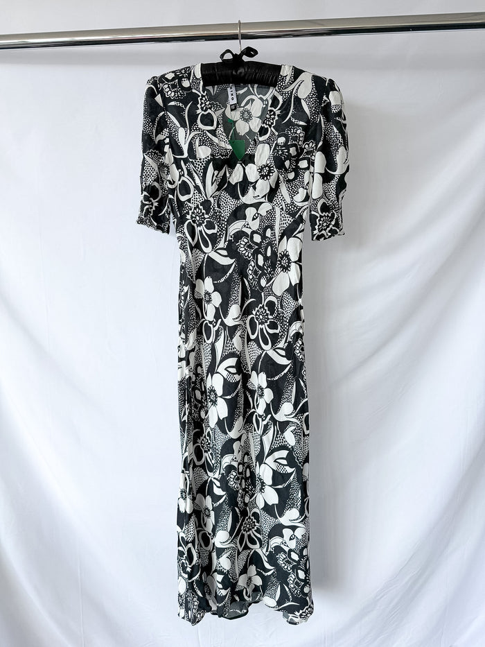 Rixo London Zadie Floral Monochrome Swirl Dress