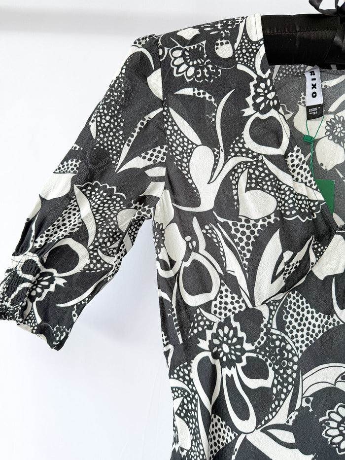 Rixo London Zadie Floral Monochrome Swirl Dress