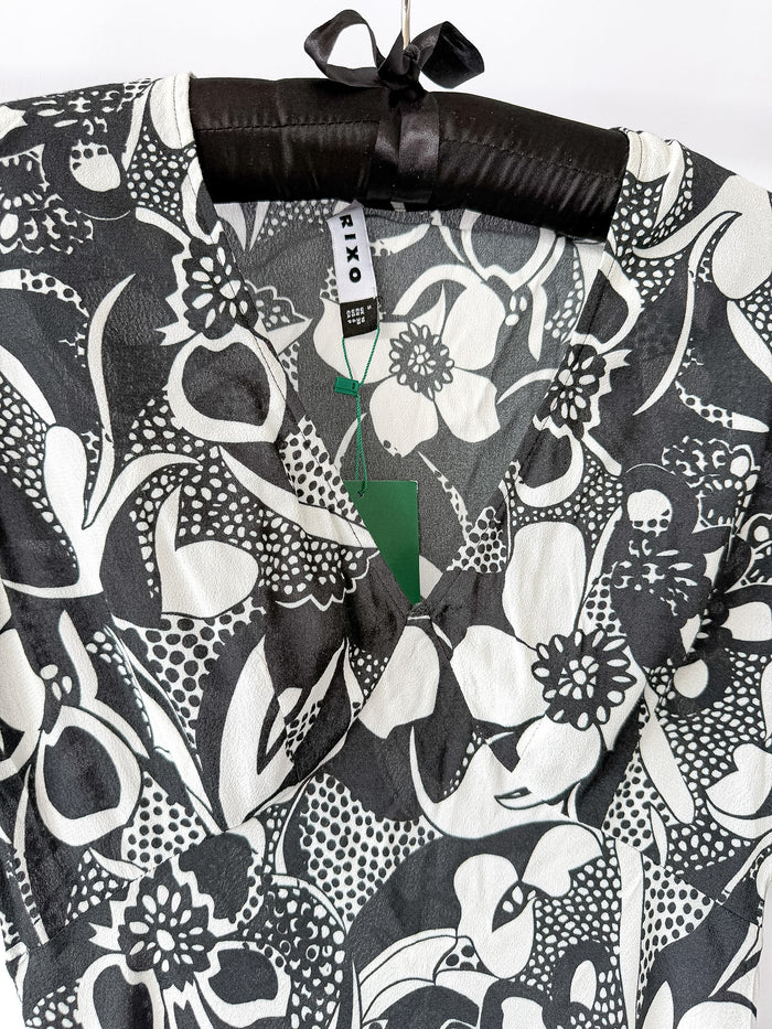 Rixo London Zadie Floral Monochrome Swirl Dress