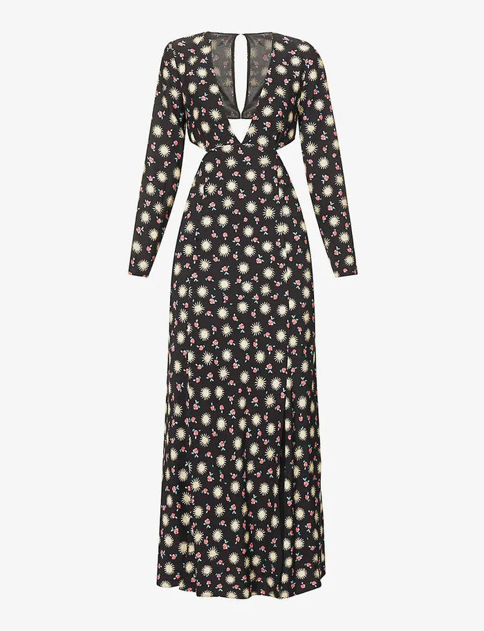 Rixo London Zora Celestial Sun Floral Print Cut Out Woven Midi Dress (Plus Size)