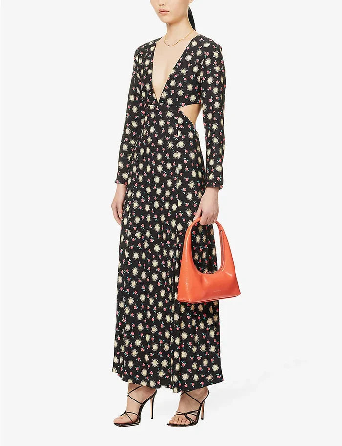Rixo London Zora Celestial Sun Floral Print Cut Out Woven Midi Dress (Plus Size)