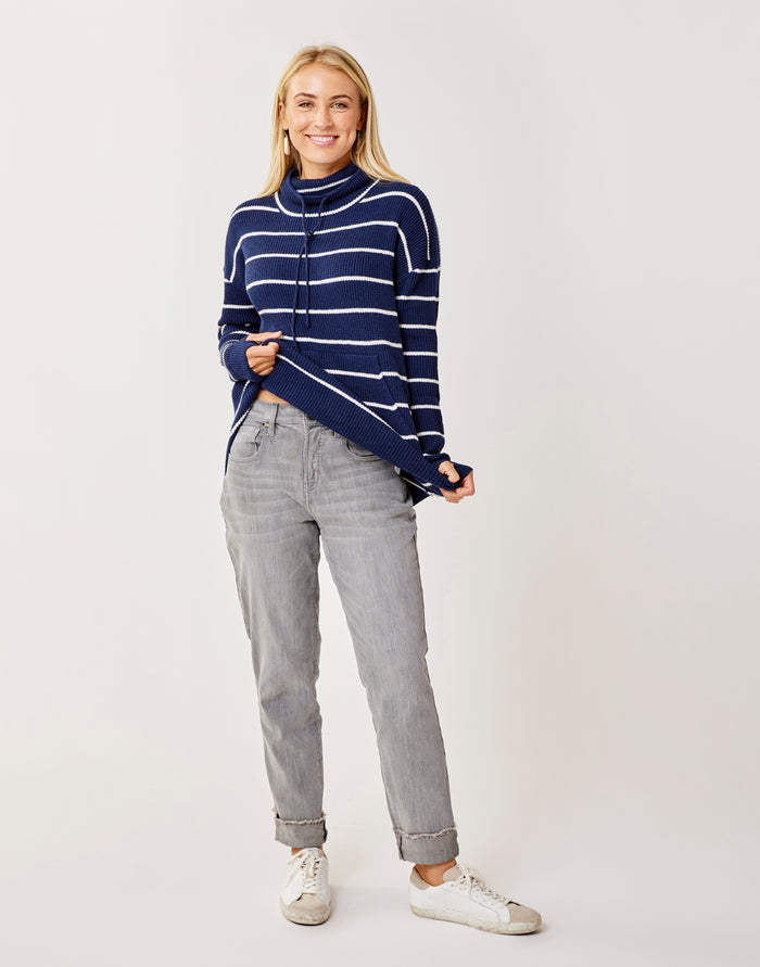 Rockvale Sweater: Navy Mini Stripe