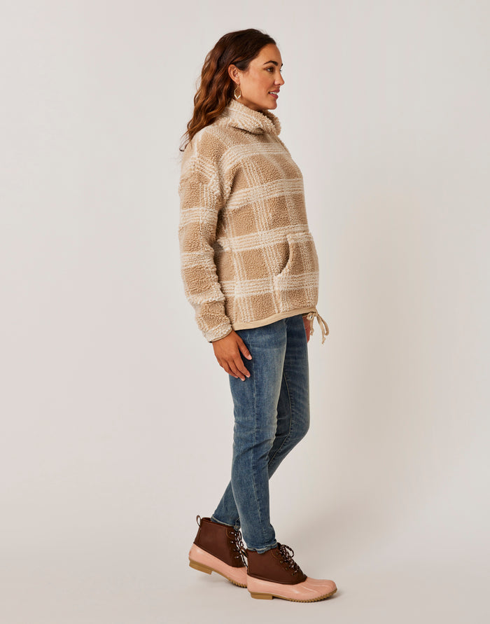 Roley Jacquard Cowl: Lt. Khaki Plaid - FINAL SALE