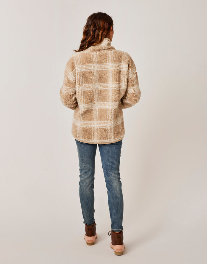 Roley Jacquard Cowl: Lt. Khaki Plaid - FINAL SALE