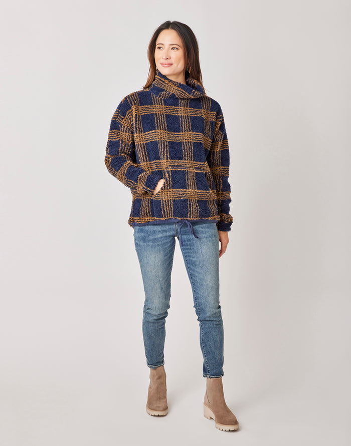 Roley Jacquard Cowl: Navy Plaid - FINAL SALE