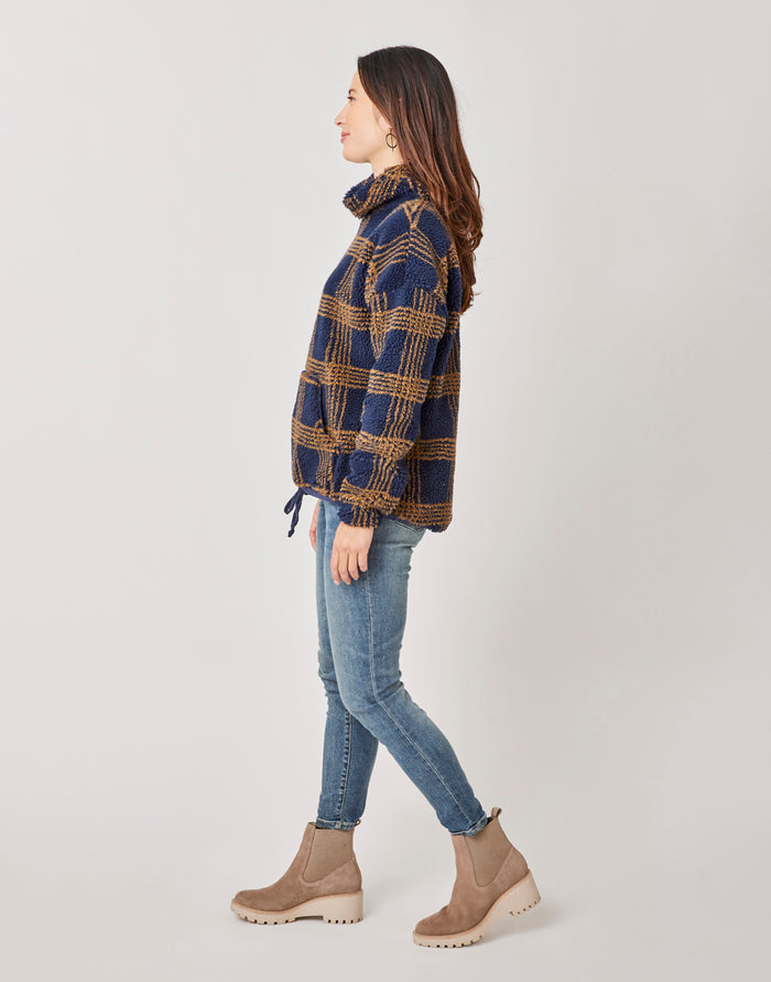 Roley Jacquard Cowl: Navy Plaid - FINAL SALE