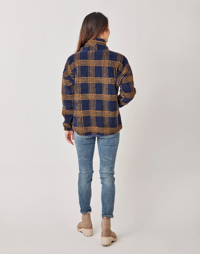 Roley Jacquard Cowl: Navy Plaid - FINAL SALE
