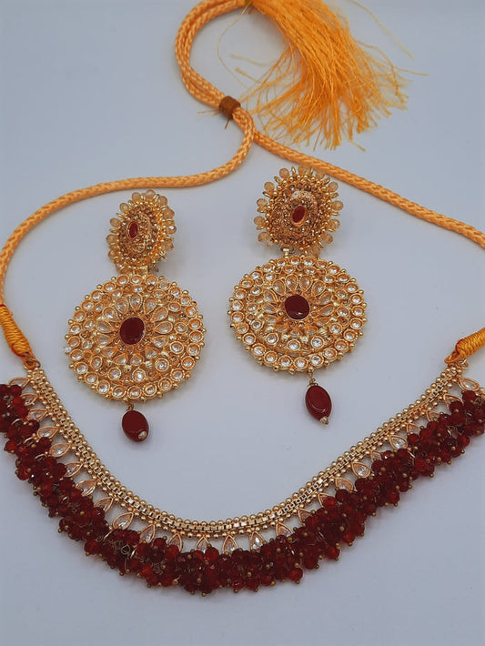 Round Pendulum gold-plated Big Earrings with necklace - NATASHAHS