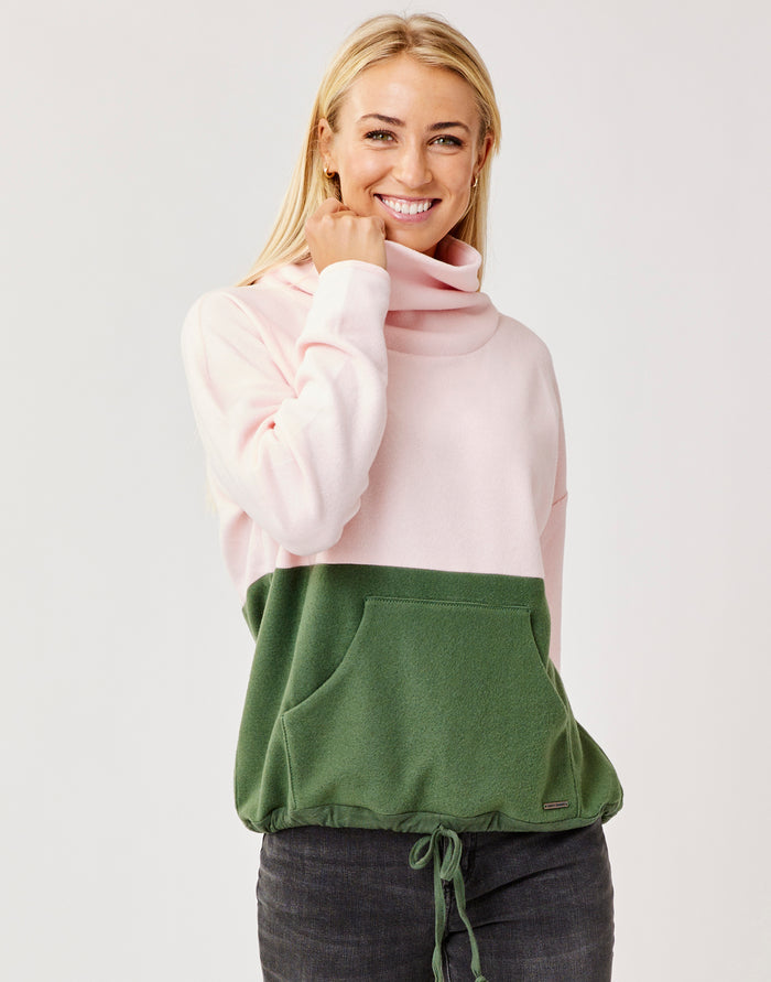 Rowayton Colorblock Cowl: Lt. Pink w. Cilantro