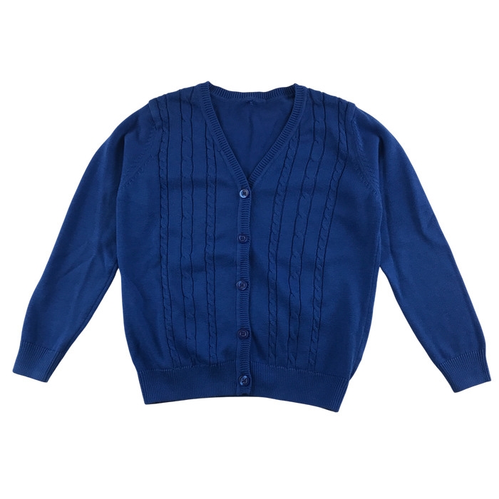 Royal blue girls cable knit school cardigan