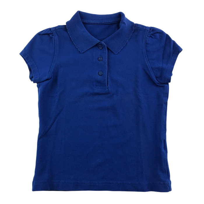 Royal blue girls scallop collar school polo shirt