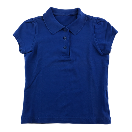Royal blue girls scallop collar school polo shirt