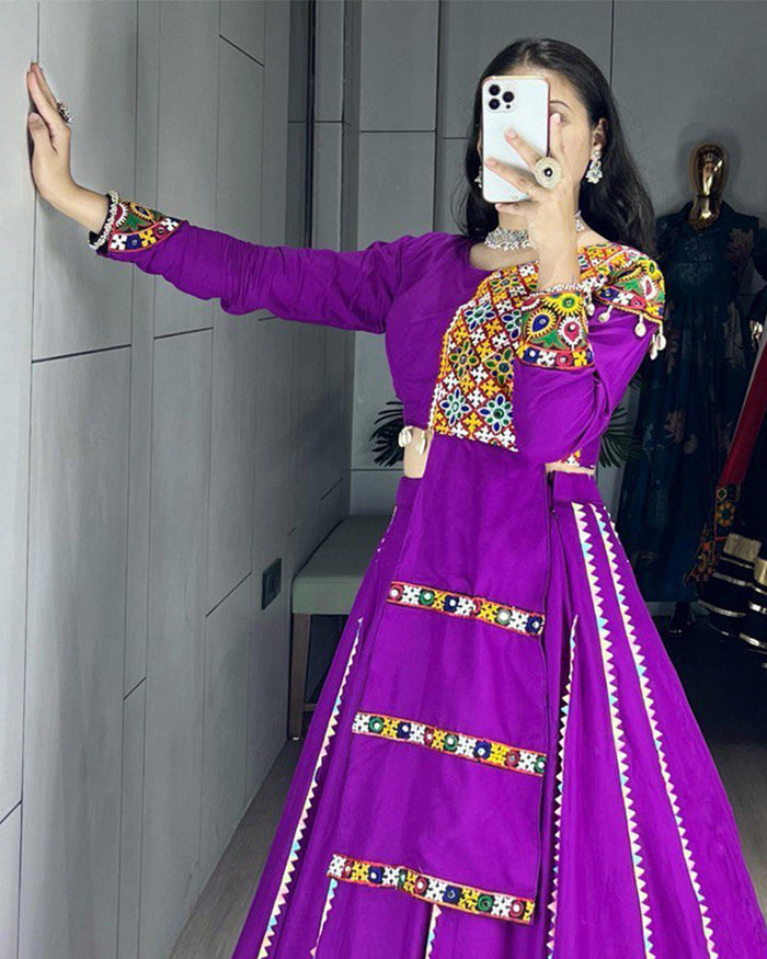 Royal Purple Color Pure Rayon Cotton Navratri Lehenga Choli