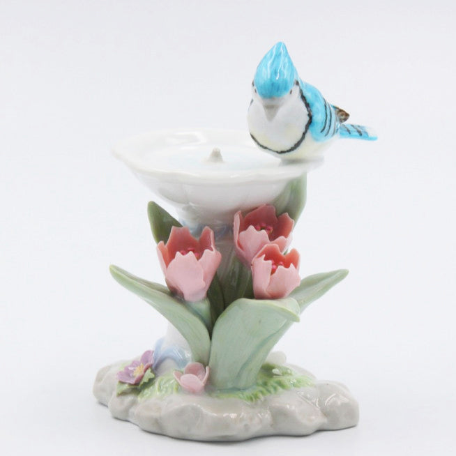 "Sale" Fine Porcelain Figurine - Blue Jay with Pink Tulip Water Spring 96305