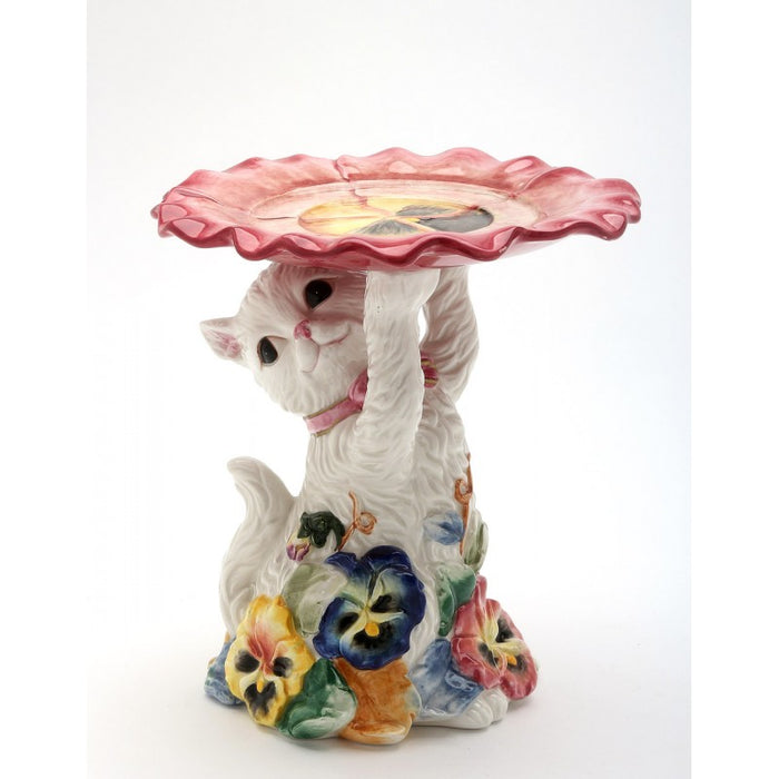 "Sale" Fine Porcelain Pillar Holder - Pansy White Cat Flower 40606