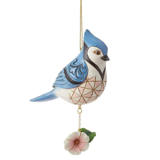 "Sale" Jim Shore Heartwood Creek - Blue Jay on Pink Flower Ornament 6014423