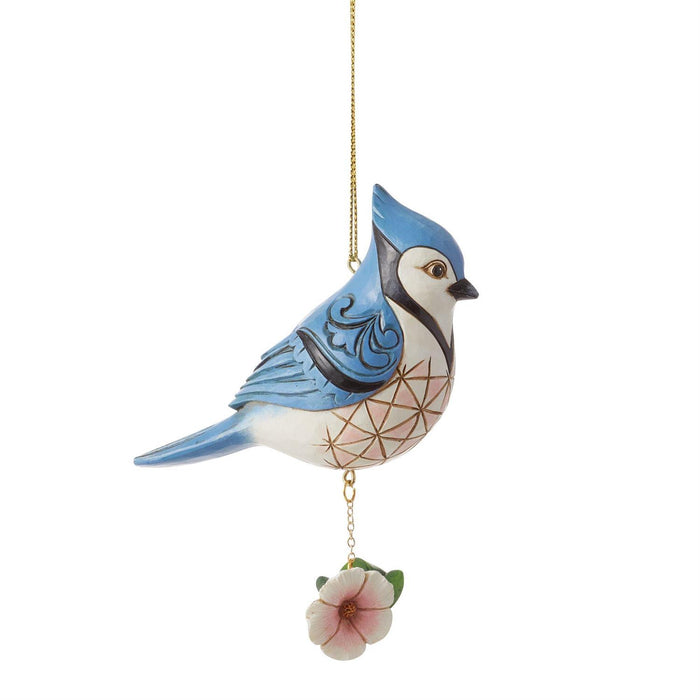 "Sale" Jim Shore Heartwood Creek - Blue Jay on Pink Flower Ornament 6014423