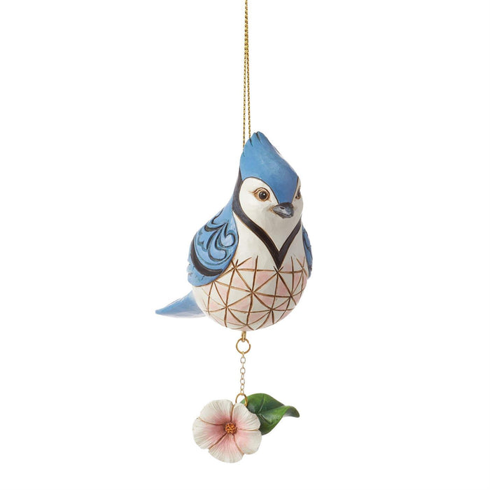 "Sale" Jim Shore Heartwood Creek - Blue Jay on Pink Flower Ornament 6014423