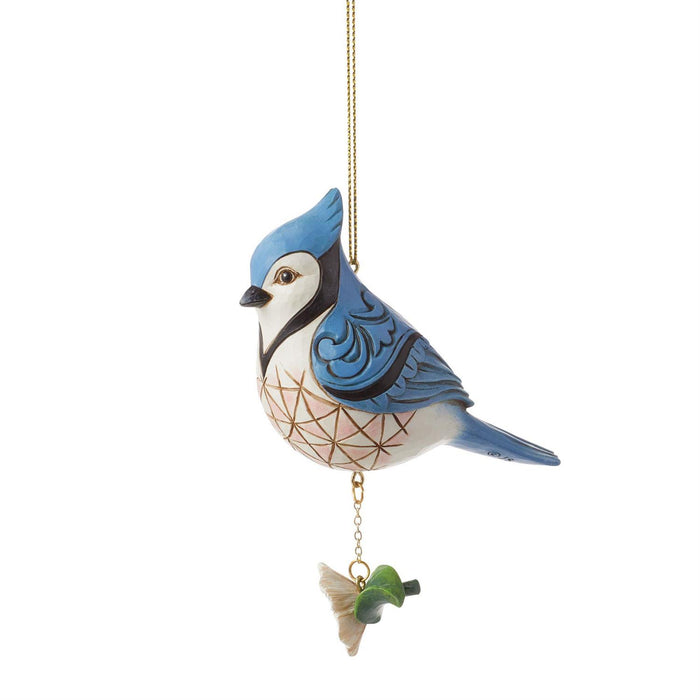 "Sale" Jim Shore Heartwood Creek - Blue Jay on Pink Flower Ornament 6014423