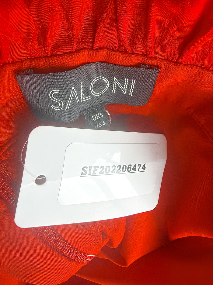 Saloni Grace Off The Shoulder Silk Satin Jacquard Midi Dress