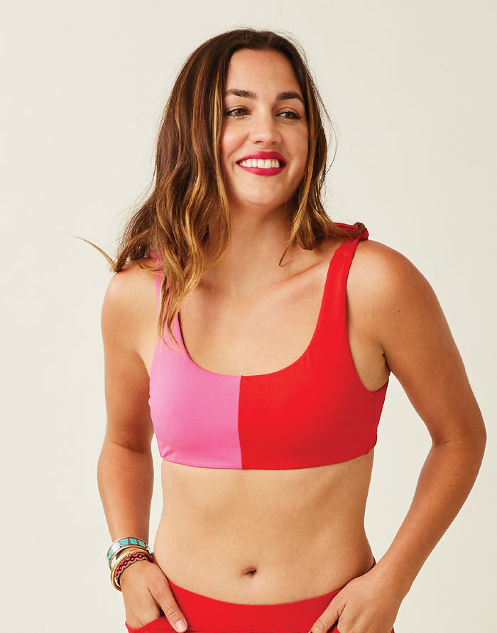 Sandhaven Colorblock Top: Fuchsia w. Hot Red - FINAL SALE