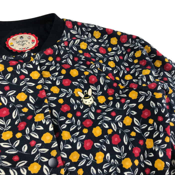 Sargent Major 6-7 years navy floral buttoned bomber jacket sweater