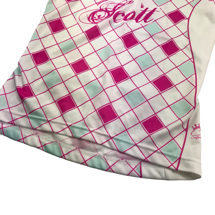 Scott women's S white checked short sleeve cycling top
