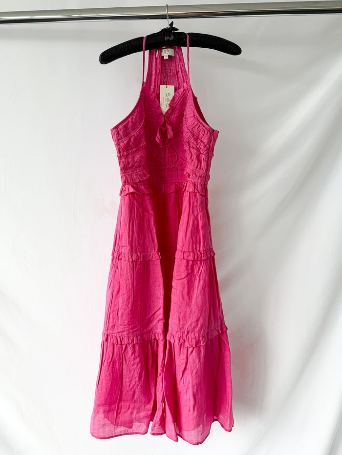 Sea New York Pink Cole Smocked Halterneck Ramie Dress