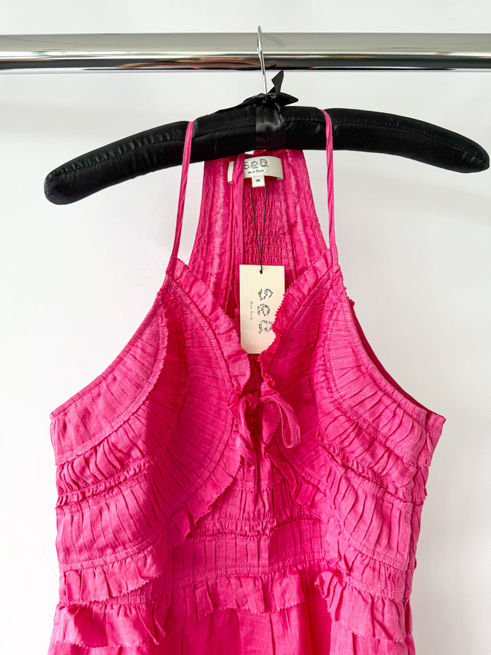 Sea New York Pink Cole Smocked Halterneck Ramie Dress