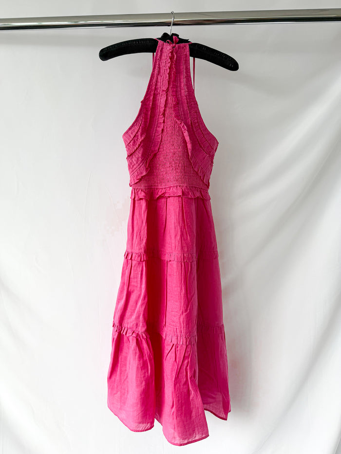 Sea New York Pink Cole Smocked Halterneck Ramie Dress