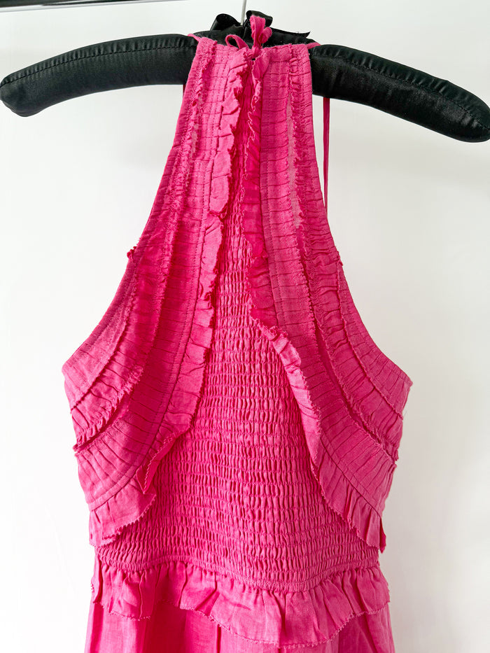 Sea New York Pink Cole Smocked Halterneck Ramie Dress