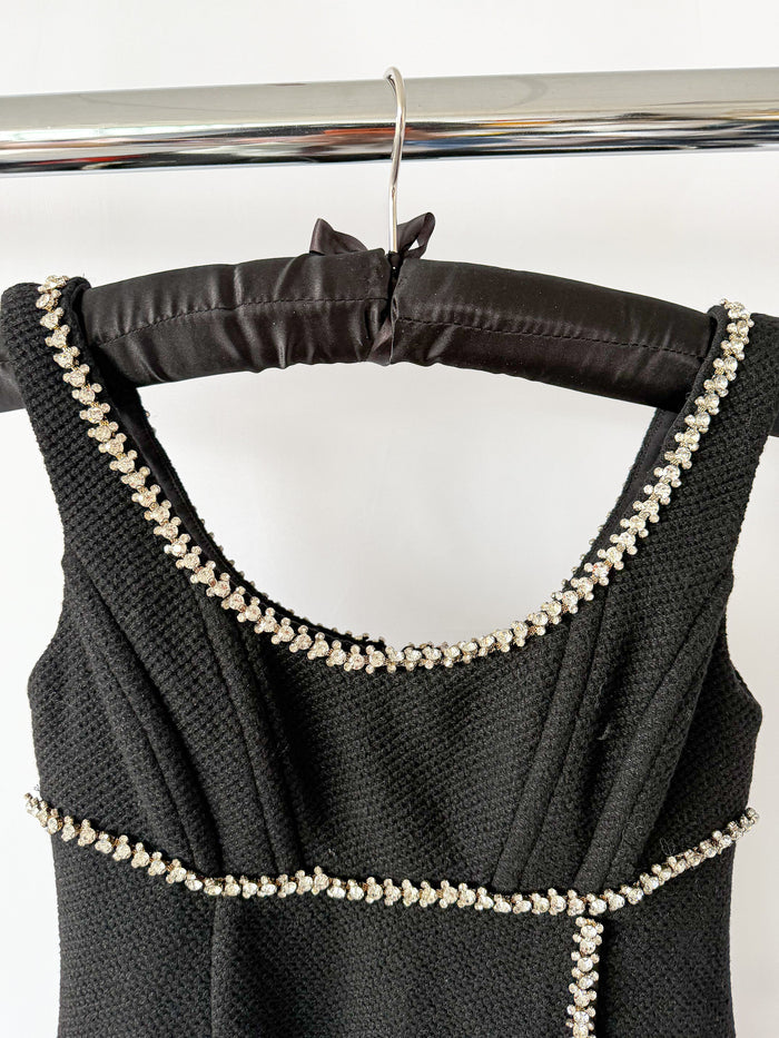 Self-Portrait Black Tweed Embellished Mini Dress