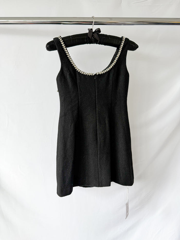 Self-Portrait Black Tweed Embellished Mini Dress