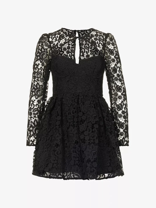 SELF-PORTRAIT Cut-out Flared-Hem Lace Mini Dark Coquette Romantic Dress - House Of Huntington
