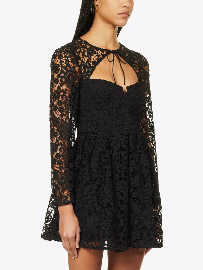 SELF-PORTRAIT Cut-out Flared-Hem Lace Mini Dark Coquette Romantic Dress - House Of Huntington