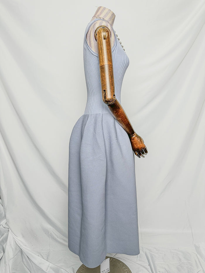 Self-Portrait Light Blue Crystal Embellished Ribbed Stretch Knit Midi Dress