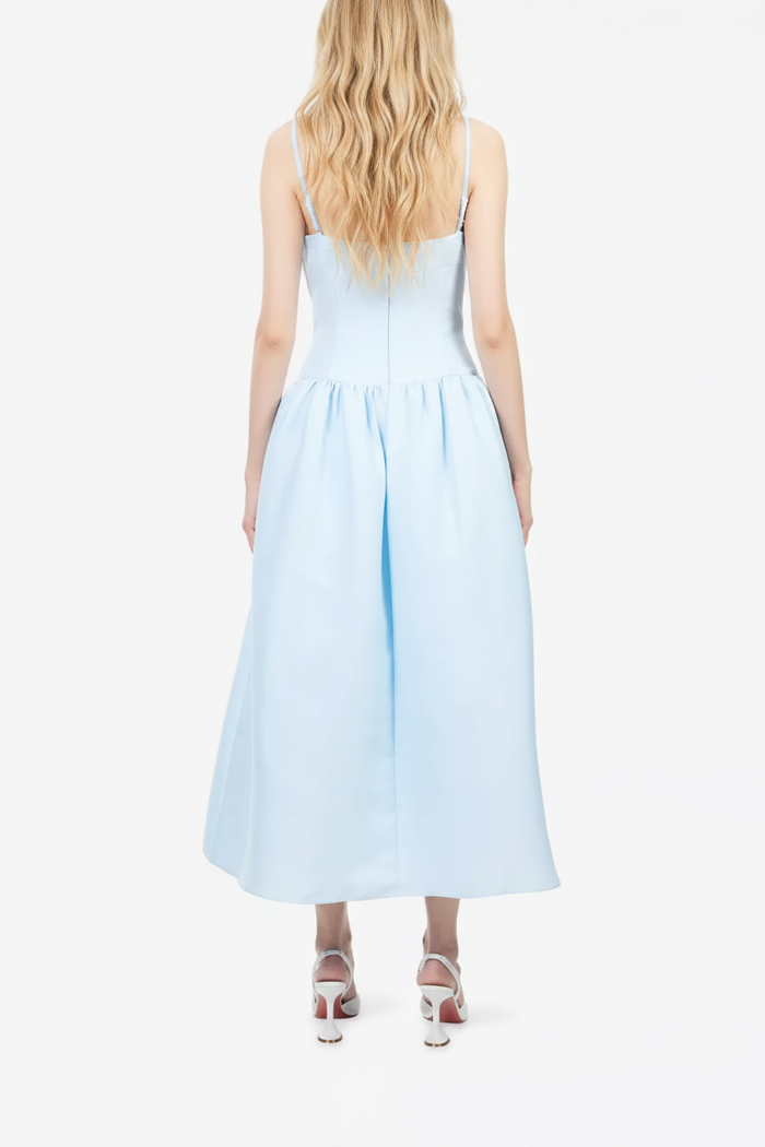Self-Portrait Powder Blue Bow Detail Taffeta Flared Dress