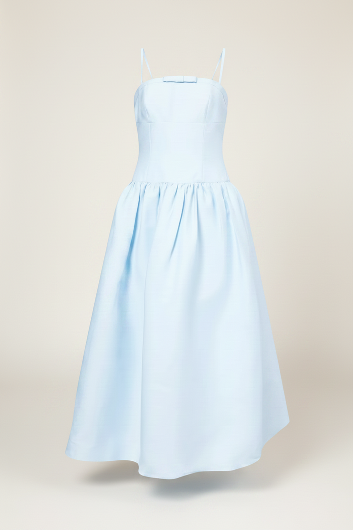 Self-Portrait Powder Blue Bow Detail Taffeta Flared Dress