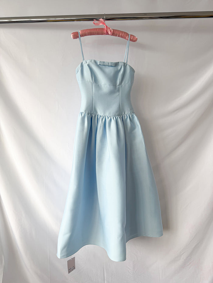 Self-Portrait Powder Blue Bow Detail Taffeta Flared Dress