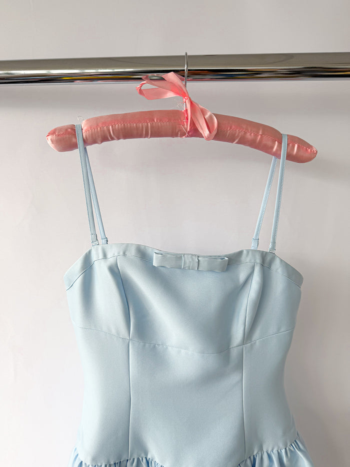 Self-Portrait Powder Blue Bow Detail Taffeta Flared Dress