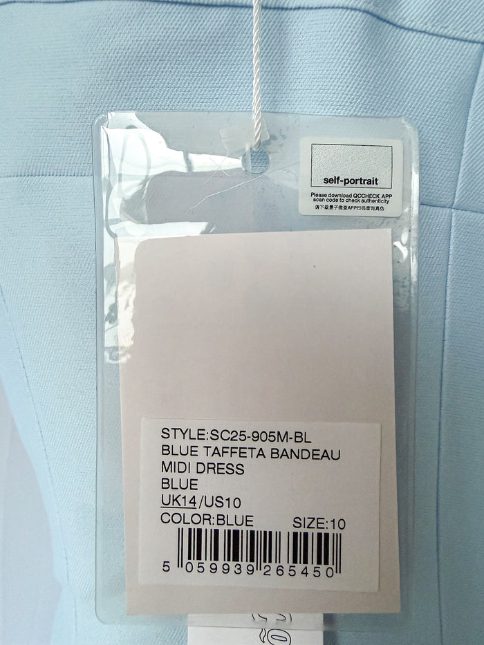 Self-Portrait Powder Blue Bow Detail Taffeta Flared Dress
