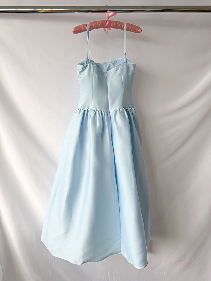 Self-Portrait Powder Blue Bow Detail Taffeta Flared Dress