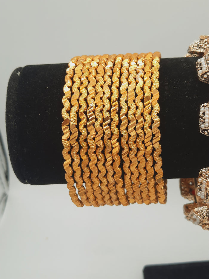 Set of 12 gold polished gold imitation set of bangles size of 2.5 - NATASHAHS