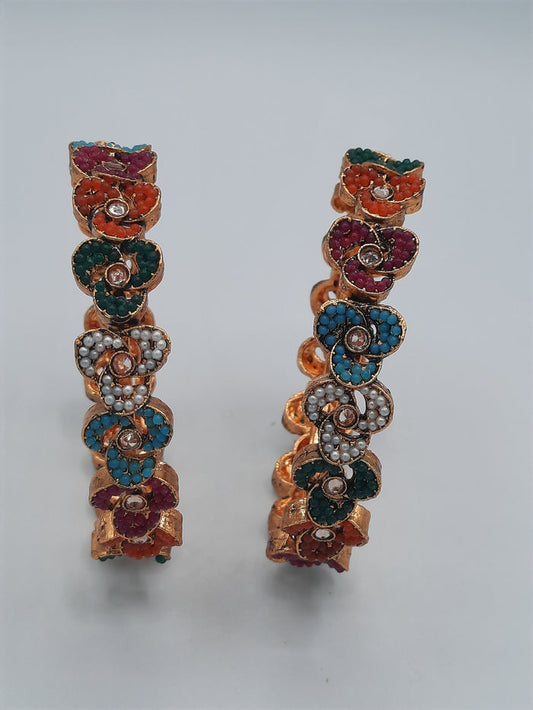 Set of 2 golden polish bangles with touch of multicolor tones design size of 2.50 dia - NATASHAHS
