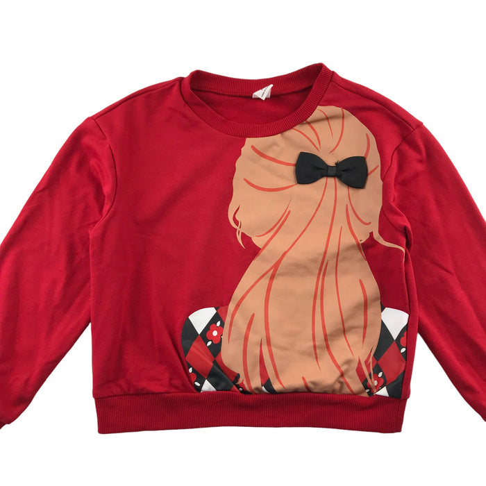 Shein 6 years red girls pony tail with bowtie sweater