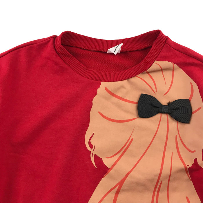 Shein 6 years red girls pony tail with bowtie sweater