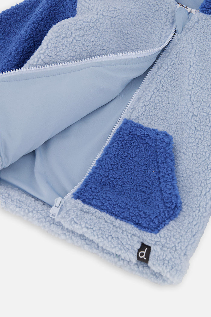 Deux par Deux baby boy blue sherpa hooded jacket, detail view 2
