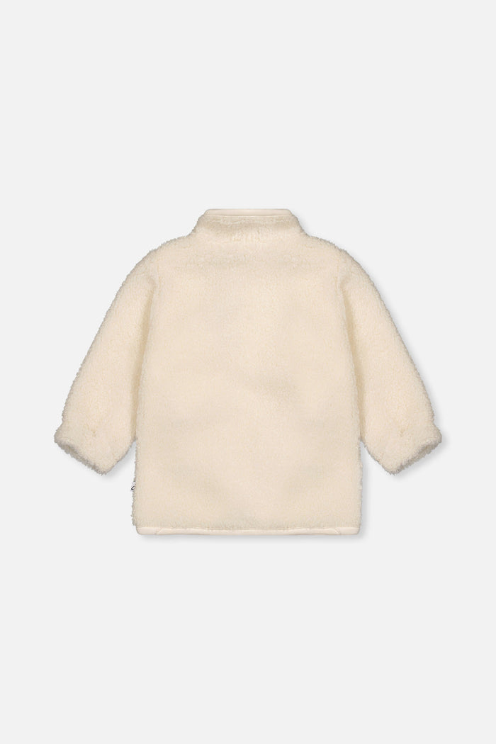 Deux par Deux baby boys off-white sherpa jacket, back view