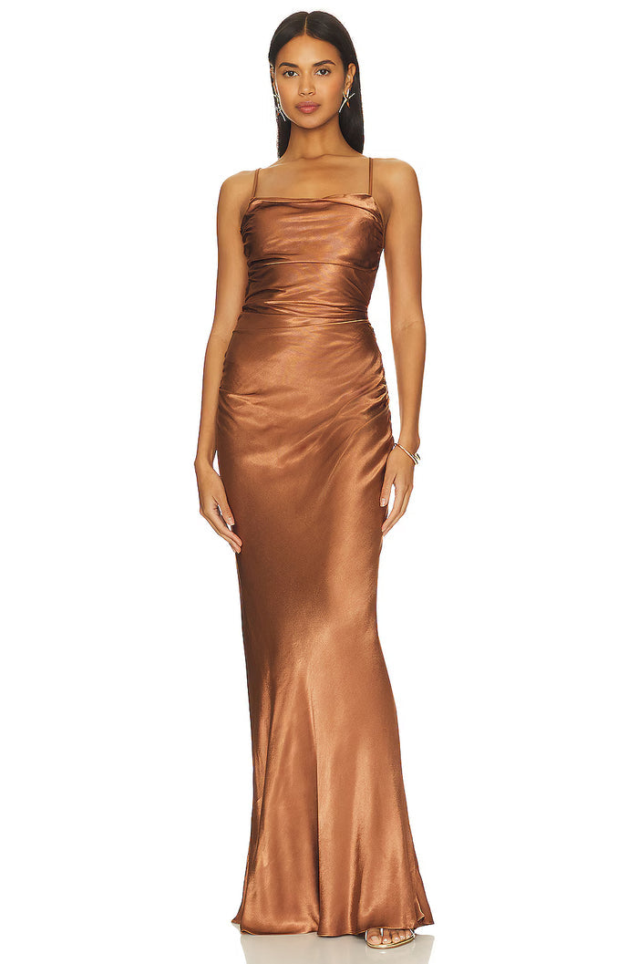 Shona Joy La Lune Ruched Backless Slip Dress